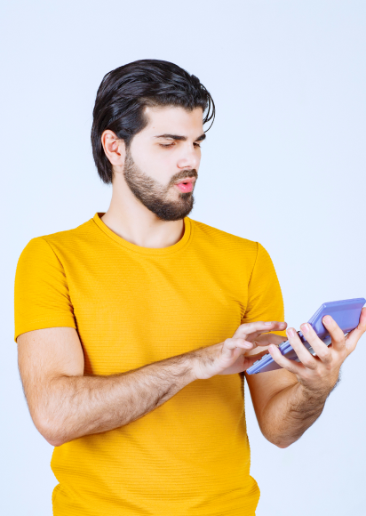 Man counting on a calculator